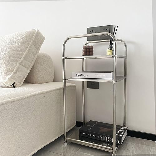LIZEALUCKY Doppelstöckiges Edelstahlregal, Mehrzweck-Metallregal, modernes kleines Lagerregal, Standregal, Mikrowellenregal, für Küche, Wohnzimmer, Büro (Two Layers (Two Boards))