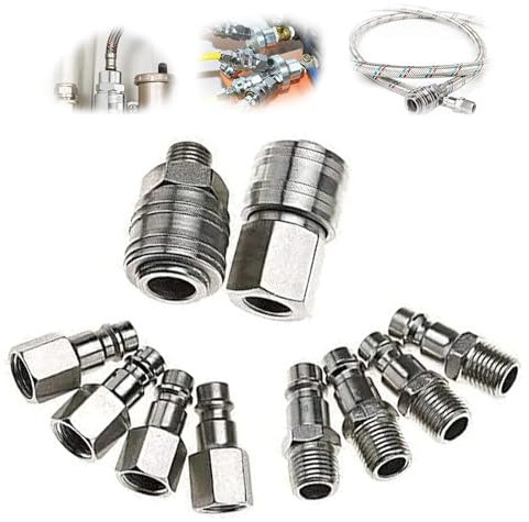 Raccord Rapide Air Comprimé 1/4, ANBOO Raccord Pneumatique Pour Compresseur, Embout Compresseur Air, Raccord Pneumatique 10 Pièces, Kit Accessoires Pour Tuyau Air, Accessoire Compresseur À Air