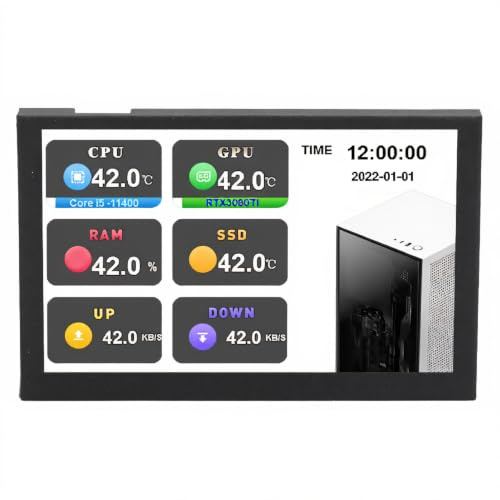 TIKATARER 5 Inch Small Monitor, Portable IPS USB Mini Screen | 800x480 PC Data Display, Type C Secondary Temp Monitor for aida64, Office Home Computer Case, Silver