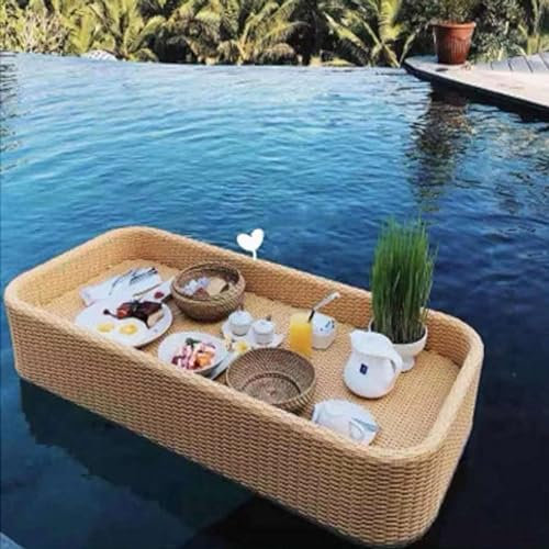 Serviertabletts, Tischbar, rund für den Pool, perfekt für Sandbänke, Bäder und Partys, schwimmendes Tablett zum Servieren von Getränken, Brunch und Essen auf dem Wasser am Pool,Beige-100X50X15