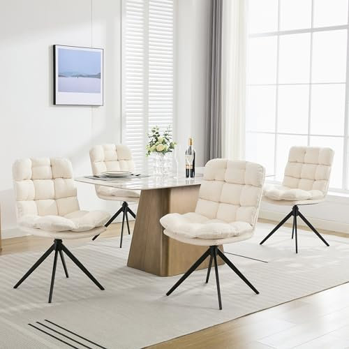LONXIU Esszimmerstühle 4er Set, Esszimmerstühle drehbar mit abnehmbarem Kissen, Moderner Stil Polsterstühle für Esszimmer, Wohnzimmer, Arbeitszimmer, Weiß