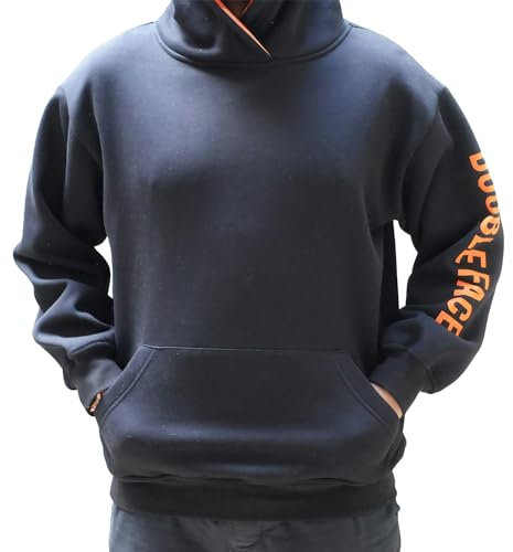 DOOBLE FACE - Schwarzes Sweatshirt – Unisex – Molton-Sweatshirt – weich & bequem – Zertifiziert nach Öko-Tex-Standard – 1 Bauchtasche – Schwarz, Large