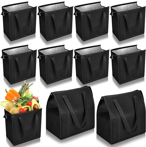 Locmeo 10 Pack Large 18L Insulated Grocery Bag Bulk Zippered, Black