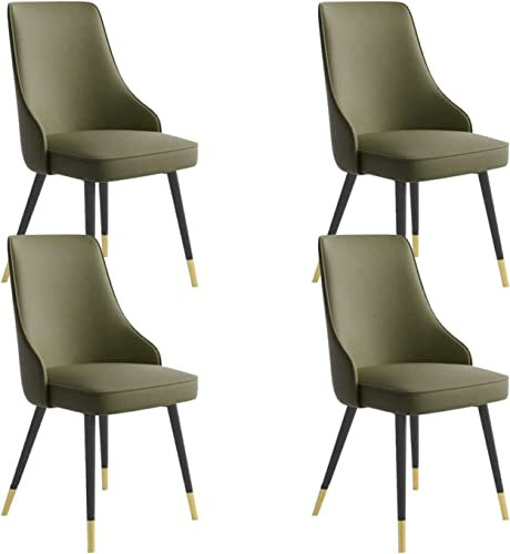 Sillas de Comedor Juego de 4 sillas Laterales de Cuero PU a Prueba de Agua con Patas de Metal Sillas de mostrador de salón de Cocina (Verde Militar)