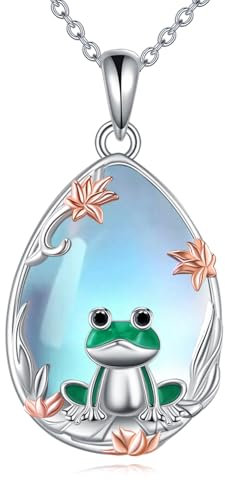 YAFEINI Frosch Kette für Damen 925 Sterling Silber Frosch Mondstein Anhänger Halskette Niedlicher Cartoon Frosch Schmuck Geschenke(Frosch Kette)
