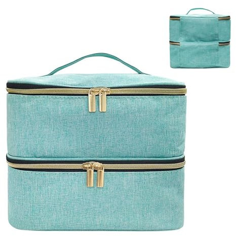 Nagellack-Organizer-Etui, Aufbewahrungsbox für ätherische Öle, Organizer-Tragetasche, große doppelschichtige tragbare Make-up-Box für 30 Flaschen, Nagelfeilen,Nagelhautschneider, weiche Make-up-Tasche