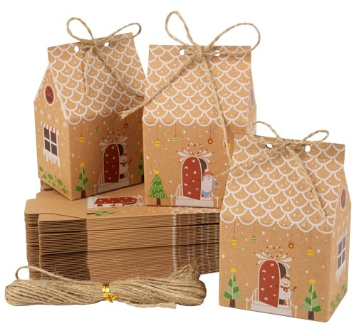 48 Stück Geschenkboxen Kleine Weihnachtsgeschenke für Kollegen Weihnachtsverpackung Geschenkverpackung Keksdose Schachteln mit 10 m Hanfseil Gastgeschenke Plätzchentüten Pralinenschachtel Leer