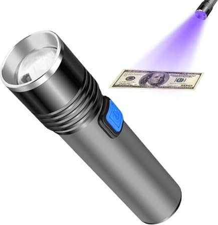Lampe de poche à lumière noire, lampe de poche UV à lumière noire | Lampe de poche puissante de 365 nm - Détecteur rechargeable USB, lampe de poche à zoom télescopique pour urine de chien/chat, taches
