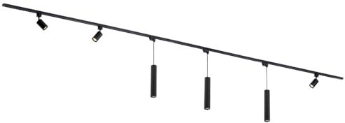 Qub Focus III 1-Phasen Led Schienensystem Komplettset - 400cm - Set 3 Spots und 3 Pendelleuchten - 4x 1m Schienen - I-Form - GU10 & LED-Kompatibel - Erweiterbar & flexibel - Spot lampe - Schwarz