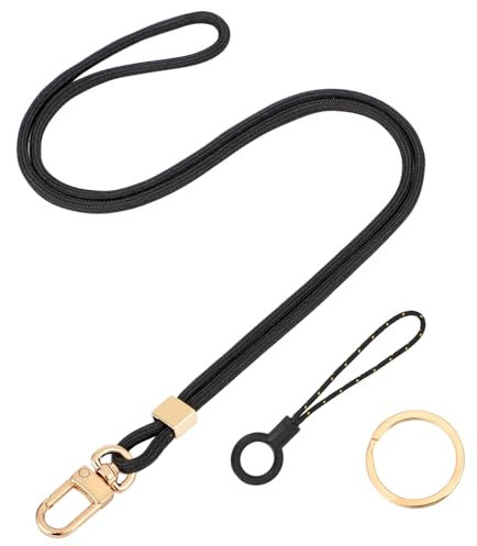 Segus Tour de Cou Porte Clé, 1 Pièce Laniere Tour de Cou Noir, Cordon Tour de Cou Pour Clef avec Boucle Pivotante en Métal, Lanyard pour Femmes et Hommes