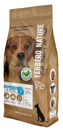 YERBERO Nature Salmon & Rice Pienso sin Gluten con Salmon para Perros - Alimento Hipoalergénico con Alta Digestibilidad - Comida Natural y Omega 3 y 29% de Proteína - 10 kg