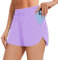 AKKQHH Sport Shorts Damen Sporthose Kurz mit Tasche Sommer Atmungsaktive Laufhose Schnelltrocknende Running Fitness Yoga Trainingshose Jogginghose(Violett,S)