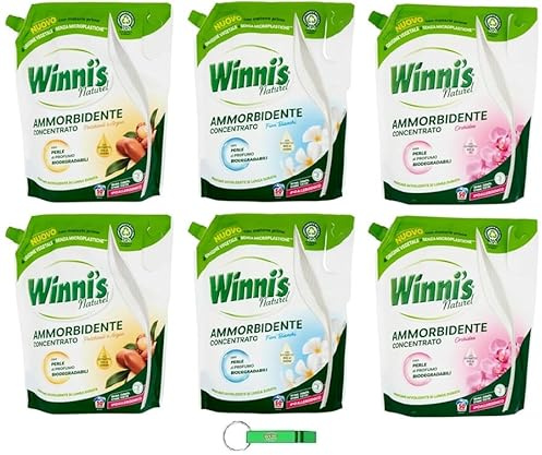 6x Testpaket Winni's Ammorbidente Concentrato - Konzentrierter Weichspüler Orchidee - Patschuli Argan - Weiße Blumen 50 Wäschen - Beutel 1250ml + Beni Culinari Kostenloser Schlüsselanhänger