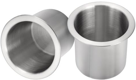 sourcing map 2 Pcs 304 Stainless Steel Drop-in Cup, 3.43 x 4.13 Drink Can Holder Poker Table Cup Holder Insert for Sofa Boat Car Marine, Silver