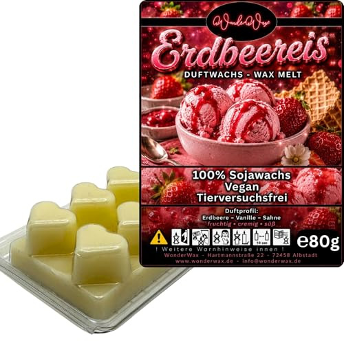 WonderWax® Duftriegel 6 x Duftwachs Herzen Weiß Erdbeereis | Farbe: Weiß | Raumduft für Duftlampen, Wax Melt, Sojawachs, Indoor Duftöl Wachs schmelzen für Aromalampe