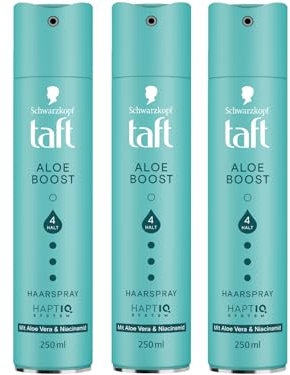 TAFT Haarspray Aloe Boost mit Aloe Vera-Komplex & Niacinamid, Haltegrad 4 (3x 250 ml), Styling Spray für alle Haartypen, Haarspray ohne Silikone für langanhaltenden, nicht klebrigen Halt