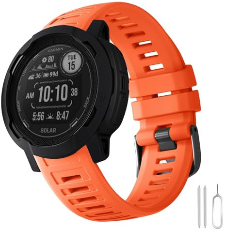 Laffav Armband Kompatibel mit Garmin Instinct/Instinct 2 Armband, 22mm Weiches Silikon Ersatzarmband Sport Uhrenarmband für Garmin Instinct/Garmin Instinct 2/Solar/Tactical, Orange