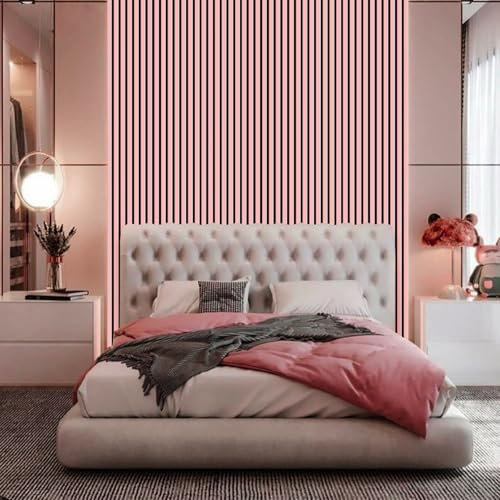 Jobu | Acoustic Veneer Slatted Panels for Wall Decor | 240cm (L) x 60cm (W) x 2.1cm (D) (Dusky Pink, Single)