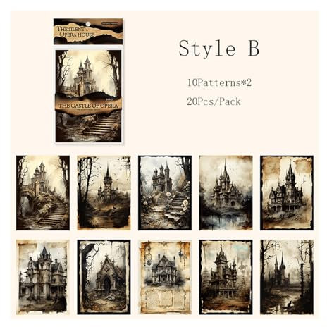 GBYUHAIJUN Sticker,Stickers 20 Stück Halloween Vintage Dark Series Dekorationsmaterial Papier Perfekt for Journal Collage Scrapbooking DIY Briefpapier(Castle)