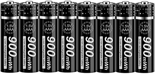 Lot de 8 piles rechargeables au lithium 1,5 V AAA Li-ion 1,5 V 900 mWh