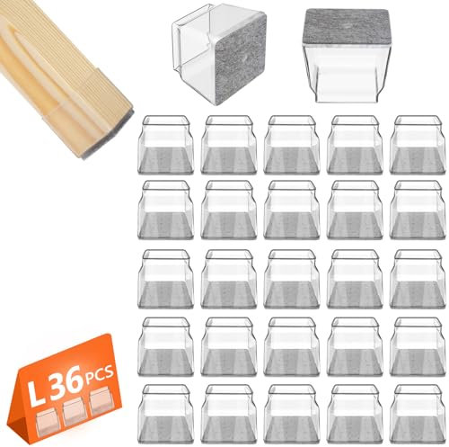 36 Pcs Chair Leg Floor Protectors Square Silicone Chair Leg Covers Caps for Hardwood Floors, Furniture Cup with Felt Pads Floor Protectors for Chairs Prevent Scratches and Noise(Large)