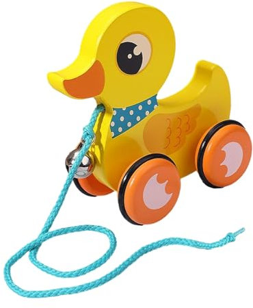 Jouet à Tirer en Bois pour bébé avec Roue antidérapante, Jouet interactif pour Enfants de 1 à 3 Ans, développe la mobilité et la Coordination œil-Main, 1 pièce TgQ693 (Yellow, 14x15x7cm)