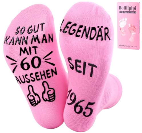 Belillpipi 60. Geburtstag Frau Geschenke für Frauen zum 60, 1965 Geburtstag Geschenke, Lustige Socekn Geschenke für 60 Jahre Geburtstag Frau, 60 Geburtstagsgeschenk für Frauen Socken mit Spruch