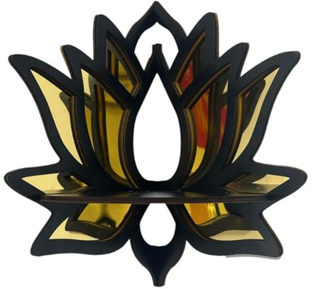 Fenteer Lotusblume Wanddekoration aus Holz mit Spiegelablage, spirituelle Dekoration für Feiertage, Wohnzimmer und Schlafzimmer