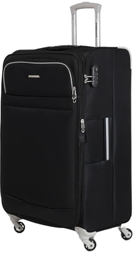 Fergana Soft Case Set Suitcase – Lightweight Expandable Fabric Check-in Luggage with Spinner Wheels, Telescopic Handle & Organised Interior for Travel (Black, 28 Inch - Large)