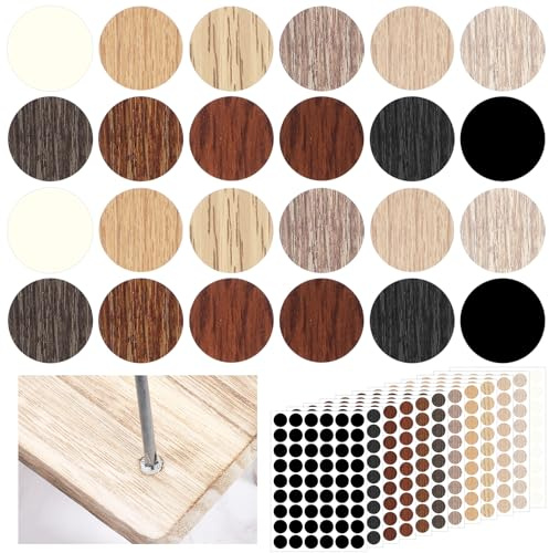Larrel 12 Blatt/648 Stück Schraubenabdeckung Schraubenloch Aufkleber, 2,1 cm Schraubenabdeckung Selbstklebend Möbelaufkleber mit Holzmaserung Wasserdicht Bohrloch Abdeckung für Schrauben Schraubkappen