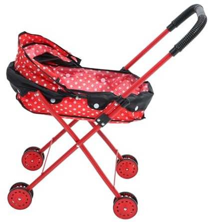 Hohopeti Realistischer Puppenwagen mit Polka Dot Design Leichter und Kompakter Kinderwagen für Puppen Sicherer und Langlebiger Doll Carriage für Rollenspiele und Kinderzimmer