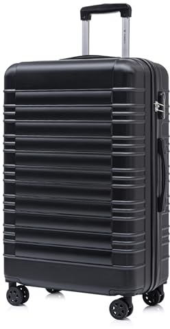 YONSLY Koffer Suitcase L Schwarz, Trolley Reisekoffer, Rollkoffer Handgepäck mit 4 Rollen 360°, Hartschalenreisekoffer, Zahlenschloss, Weicher Gummigriff