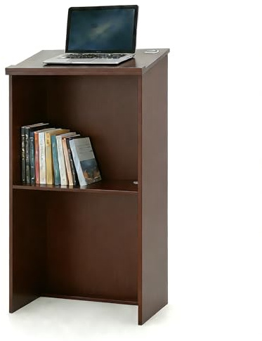 LIFEZEAL Podiumständer, Stehpult Rednerpult mit Kabellöcher, Präsentationspodium mit Lesefläche, Stehtisch Konferenzpult für Kirche, Büro, Seminar, 58 x 40 x 116,5 cm (Braun)