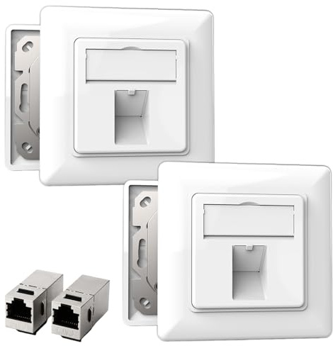 Lot de 2 prises réseau CAT7 encastrées Keystone 1 port RJ45 et 2 modules Keystone CAT7, prise femelle vers prise femelle Ethernet LAN/Ethernet, blanc