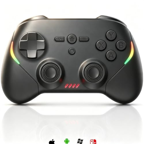 Megadream Wireless PC- Controller für iOS/Android/Switch/Switch2, Bluetooth Controller mit Hall-Effekt-Joysticks & Trigger, Turbo, RGB-Beleuchtung, 6-Achsen-Gyroskop (Schwarz)