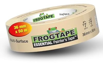 FROGTAPE Essential Malerband Innen & Außen, 36mm x 50m | Feinkrepp, Abklebeband, scharfe Kanten, 7 Tage ablösbar, FSC-zertifiziert, Kreppband