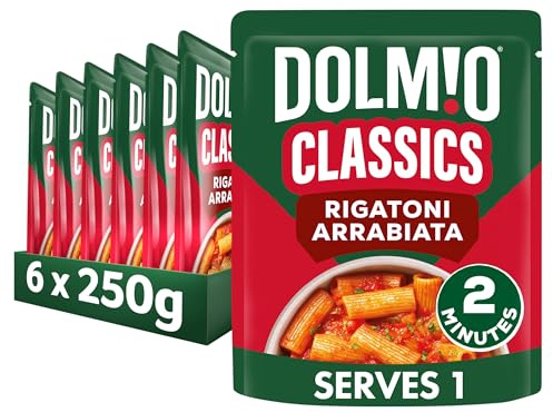 Dolmio Classics Rigatoni Arrabiata Ready Meal Pouch, 6 x 250g, Multipack | Quick and easy, convenient meal. Instant microwave pasta ready in 2 minutes, with no artificial flavouring, serves 1