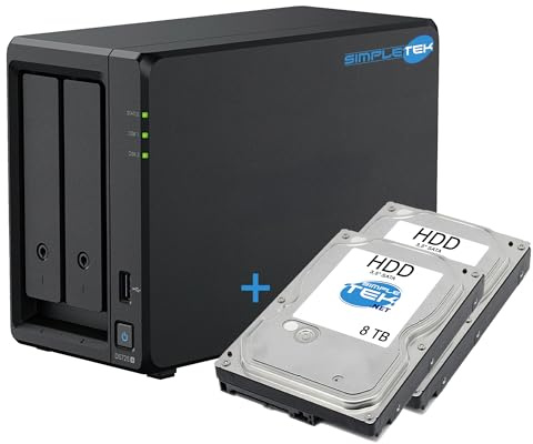 SIMPLETEK - Professional 2-Bay NAS - 4GB RAM DDR4 ECC - Includes 2x HDD 8TB - 2 Integrated M.2 NVMe Slots - 2.5GbE LAN Port