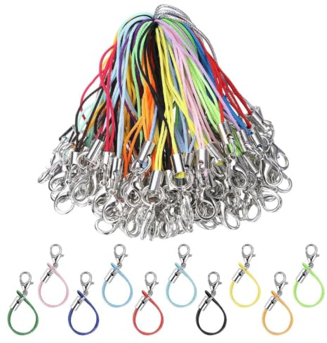 LAKJUOZ 100 Stück Handyanhänger Schlaufen,Handy Lanyard Mit Karabiner,Diy Handyanhänger Bastelarbeit,Schlüsselanhänger-Bastelset Zum Aufhängen,Key Pendant,Für Sticks,Pfeife(Farbmix)