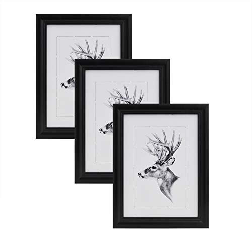 WOLTU Bilderrahmen 30x40cm 3er Set Fotorahmen Holzrahmen mit Passepartout, zum vertikalen oder horizontalen Aufhängen/Aufstellen, Posterrahmen Collage Wanddeko, Schwarz