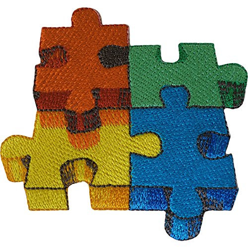 Bügelbild zum Aufbügeln oder Aufnähen, Motiv: Puzzle, bestickt