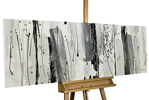 KunstLoft Leinwandbild | 100% HANDGEMALT | 150x50cm | Gemälde 'Fließende Asche' | Abstrakt | Schwarz-Weiß Grau | Wandbild Wohnzimmer