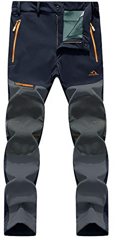 EKLENTSON Hiking Trousers Men Waterproof Fleece Lined Soft Shell Winter Pants Outdoor Windproof Climbing Ski Trousers Navy,30