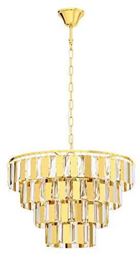 EGLO Pendelleuchte Erseka, 7 flammige Hängelampe, Elegant, Hängeleuchte aus Stahl in Messing und Kristall in Klar, Esstischlampe, Wohnzimmerlampe hängend mit E14 Fassung, Ø 48,5 cm