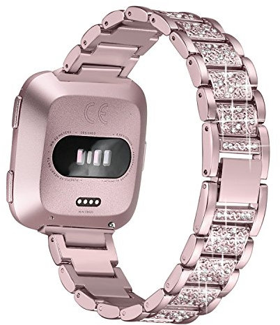 GIMart Kompatibel mit Fitbit Versa Metallarmband Damen Mädchen Bling Strass Edelstahl Ersatz Uhr Armband Zubehör Armband für Fitbit Versa 2/Versa Lite/Versa SE (Roségold)