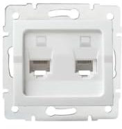 Prise Informatique Double - 2x RJ45 Cat 5e - Encastrée - Blanc - 71x71mm