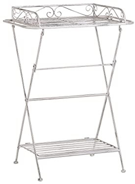 Retro Bad Beistelltisch mit 2 Ablagen aus Metall in Weiß Blumentisch Ancud
