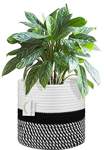 NATTHSWE Plant Basket With Liner, Indoor Woven Plant Pots for 9 Planter Flower Pots Cotton Rope Jute Plant Pot Decoration Foldable Laundry Basket Household Storage Basket