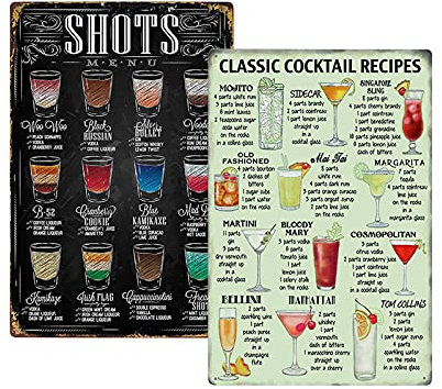 Cocktail Schild,2 Stück Vintage Cocktail Schilder Retro Blechschilder Cocktailbar Metallschilder Classic Wanddekoration Schild für Cafés Bars Küchen Kneipe Dekoration