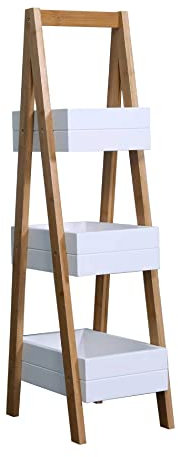 Rebecca Mobili Scaffale Bagno Salvaspazio, Mobiletto Bagno Piccolo, 3 Ripiani, Mdf Bamboo, Bianco Marrone, Organizzazione Trucchi Spezie - Misure HxLxP: 81 x 21 x 30 cm - Art. RE6712